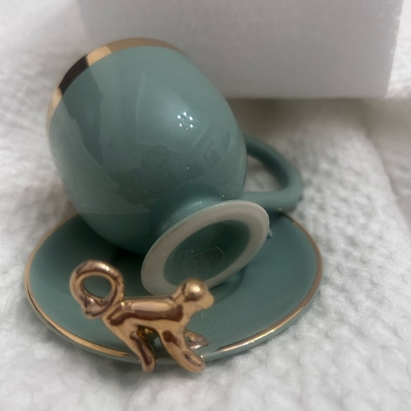 Elegant Anthropologie Teal and Gold Teacup with Saucer - Picture 3 of 4